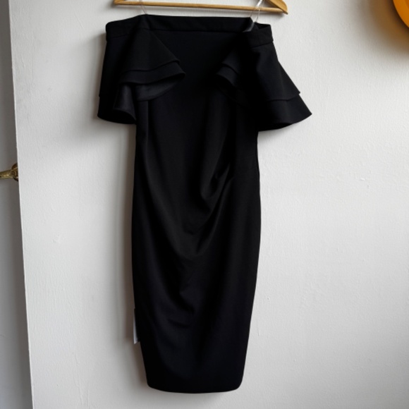 NWT LE CHATEAU - Off the Shoulder Ruffle Dress Black - Medium - Picture 6 of 11
